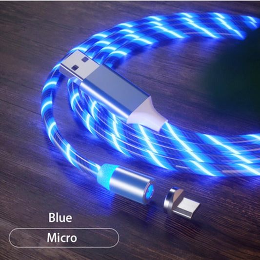 USB to Micro USB Magnetic Suction Colorful Streamer Mobile Phone Charging Cable, Length: 1m(Blue Light) - Mobile Accessories by buy2fix | Online Shopping UK | buy2fix