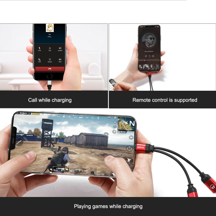 ENKAY ENK-AT104 8 Pin to Dual 8 Pin Charging Listen to Songs Aluminum Alloy Adapter Conversion Cable(Red) by ENKAY