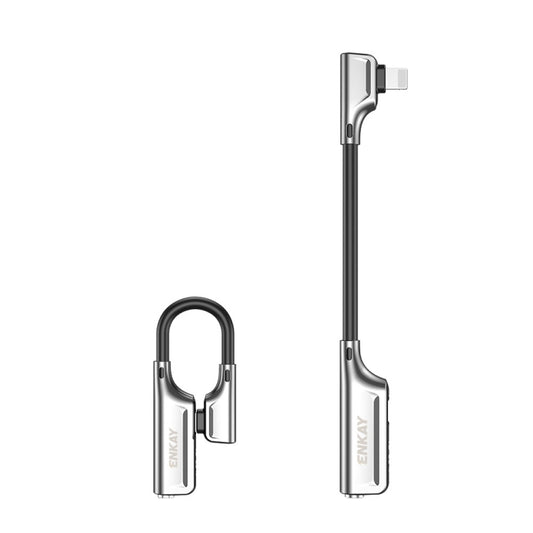 ENKAY ENK-AT103 8 Pin to 3.5mm Audio & 8 Pin Charging Interfaces Converter Zinc Alloy Adapter(Silver) by ENKAY