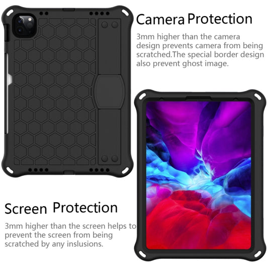 For iPad Air 2022 / 2020 10.9 Honeycomb Design EVA + PC Material Four Corner Anti Falling Flat Protective Shell with Strap(Black+Black) by buy2fix