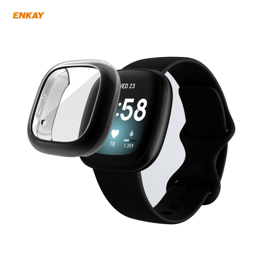 For Fitbit Versa 3 / Fitbit Sense ENKAY Hat-Prince ENK-AC8208 Full Coverage Electroplate TPU Soft Case(Black) by ENKAY