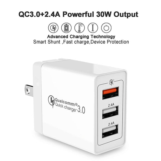 SDC-30W 2 in 1 USB to USB-C / Type-C Data Cable + 30W QC 3.0 USB + 2.4A Dual USB 2.0 Ports Mobile Phone Tablet PC Universal Quick Charger Travel Charger Set, US Plug by buy2fix