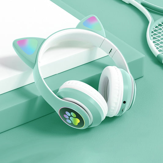 T&G TN-28 3.5mm Bluetooth 5.0 Dual Connection RGB Cat Ear Bass Stereo Noise-cancelling Headphones Support TF Card With Mic(Green) by T&G