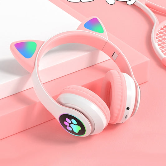 T&G TN-28 3.5mm Bluetooth 5.0 Dual Connection RGB Cat Ear Bass Stereo Noise-cancelling Headphones Support TF Card With Mic(Pink) by T&G