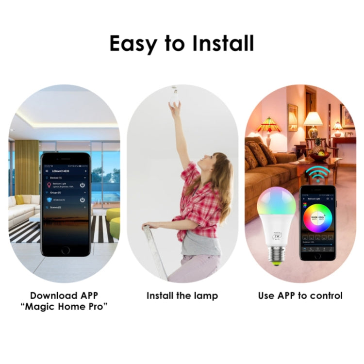 7W E27 RGBCW WIFI LED smart bulb wireless smart home automation light(RGBCW+Warm White+White) by buy2fix