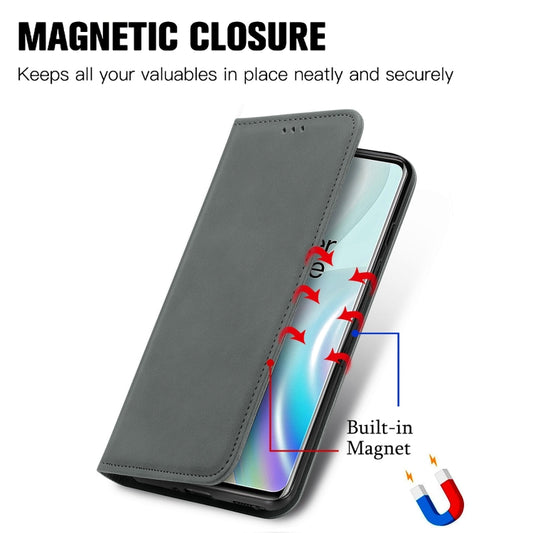 Retro Skin Feel Business Magnetic Horizontal Flip Leather Case With Holder & Card Slots & Wallet & Photo Frame For OnePlus 8(Grey) by buy2fix