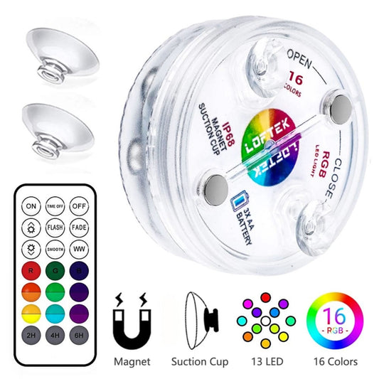 16 Colors 13 LEDs Underwater Light Swimming Pool Diving Light Dimmable Suction Cup Underwater Lamp by buy2fix