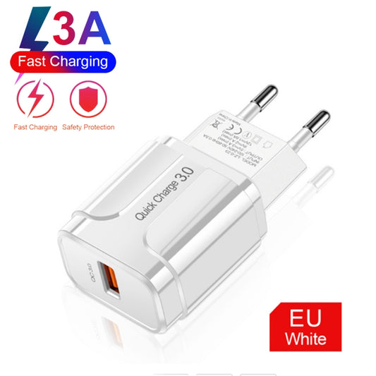 LZ-023 18W QC 3.0 USB Portable Travel Charger + 3A USB to Micro USB Data Cable, EU Plug(White) by buy2fix