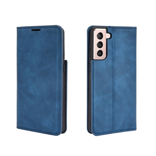 For Samsung Galaxy S21 Plus 5G Retro-skin Business Magnetic Suction Leather Case with Holder & Card Slots & Wallet(Dark Blue) by buy2fix