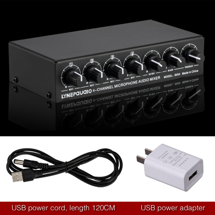 B054 4-Channel Microphone Mixer Support Stereo Output With Reverb Treble And Bass Adjustment, USB 5V Power Supply, US Plug by buy2fix