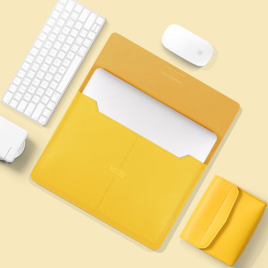 Litchi Pattern PU Leather Waterproof Ultra-thin Protection Liner Bag Briefcase Laptop Carrying Bag for 13-14 inch Laptops (Yellow) by buy2fix