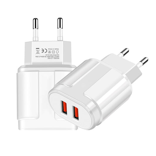 Dual USB Portable Travel Charger + 1 Meter USB to Type-C Data Cable, EU Plug(White) by buy2fix