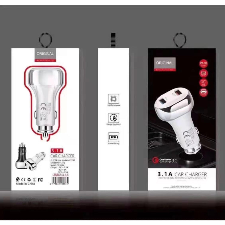 YSY-312 2 in 1 18W Portable QC3.0 Dual USB Car Charger + 1m 3A USB to 8 Pin Data Cable Set(White) by buy2fix