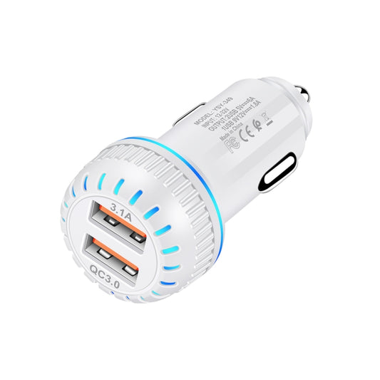 YSY-349 QC3.0 Dual USB Port Car Charger + 1m 3A USB to Micro USB Data Cable(White) by buy2fix