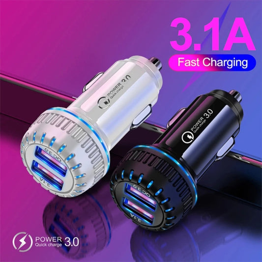 YSY-349 QC3.0 Dual Port USB Car Charger + 3A USB to 8 Pin Data Cable, Length: 1m(White) by buy2fix