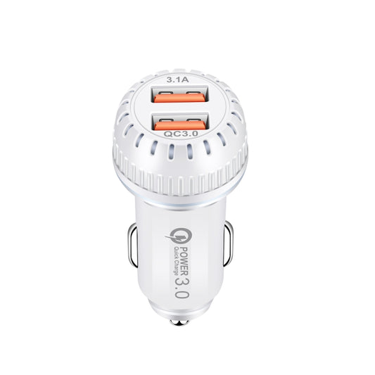 YSY-349 QC3.0 Dual Port USB Car Charger + 3A USB to USB-C / Type-C Data Cable, Length: 1m(White) by buy2fix