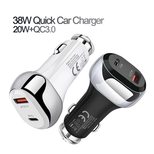 YSY-312PD QC3.0 18W USB + PD 20W USB-C / Type-C Car Charger with Type-C to 8 Pin Data Cable(White) by buy2fix