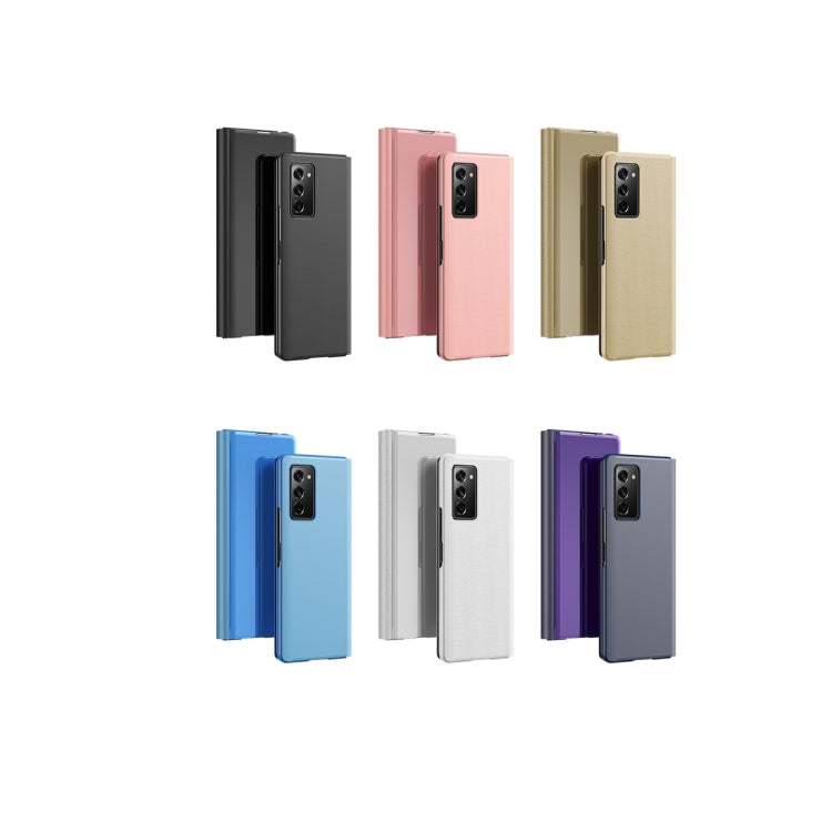 For Samsung Galaxy Z Fold2 5G Plated Mirror Horizontal Flip Leather Case with Holder(Black) by buy2fix