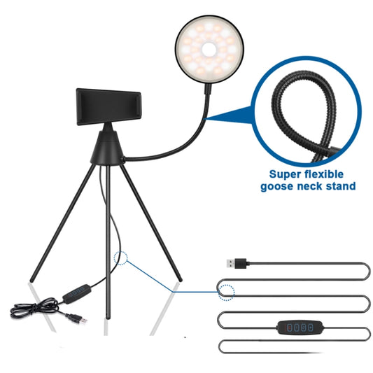 NS-08 Makeup Live Selfie Fill Ring Light Photography LED Dimmable Ring Lamp with Phone Tripod Stand Holder by buy2fix