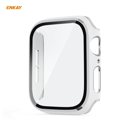 ENKAY Hat-Prince Full Coverage Electroplated PC Case + Tempered Glass Protector for Apple Watch Series 6 / 5 / 4 / SE 40mm(White+Silver) by ENKAY