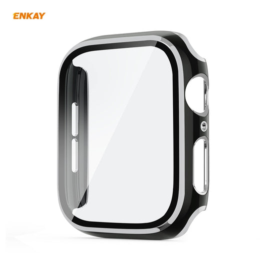 ENKAY Hat-Prince Full Coverage Electroplated PC Case + Tempered Glass Protector for Apple Watch Series 6 / 5 / 4 / SE 40mm(Black+Silver) by ENKAY