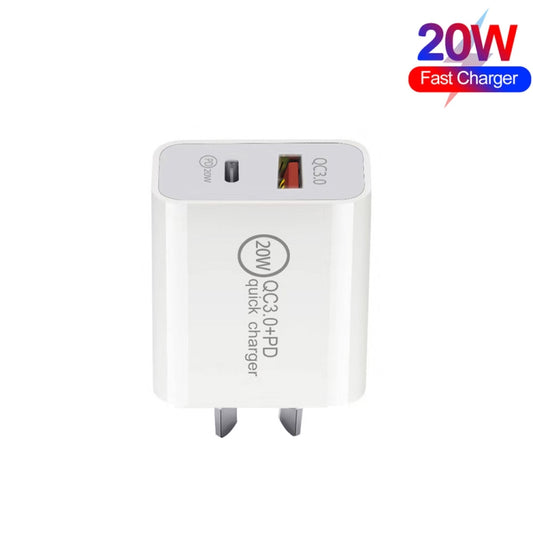 TCS-20WACA 20W PD Type-C + QC 3.0 USB Interface Fast Charging Travel Charger with USB to 8 Pin Fast Charge Data Cable AU Plug by buy2fix