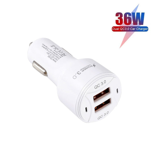TE-092 36W Dual QC3.0 USB Fast Car Charger + USB to Micro USB Data Cable Set(White) by buy2fix