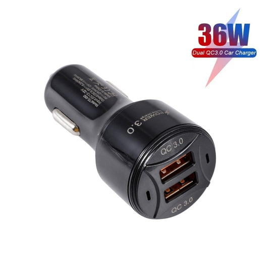 TE-092 36W Dual QC3.0 USB Fast Car Charger + USB to Micro USB Data Cable Set(Black) by buy2fix