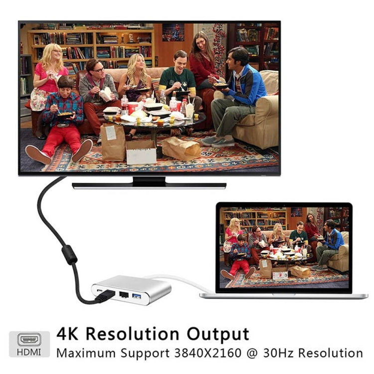 WS-07 Type-C 3.1 to RJ45 + HDMI + USB3.0 + PD 4-in-1 Converter Multifunctional Docking Station by buy2fix