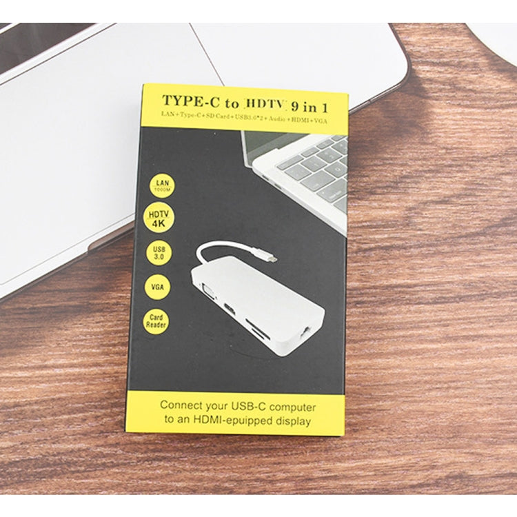 WS-06 9 in 1 Type-C to RJ45 + VGA + PD + HDMI + SD + TF + Audio 3.5mm+ 2 x USB3.0 HUB Adapter by buy2fix