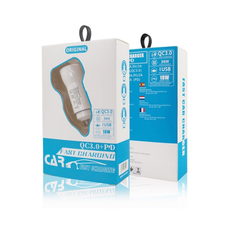 P21 PD 20W USB-C / Type-C + QC3.0 18W USB Fast Car Charger with USB to 8 Pin Data Cable Set(White) by buy2fix