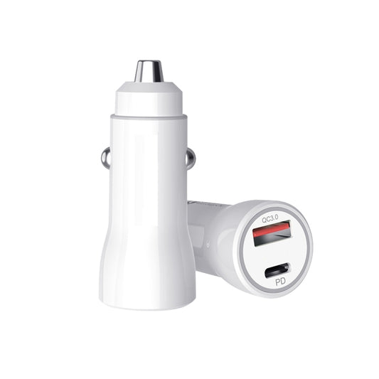 P21 PD 20W USB-C / Type-C + QC3.0 18W USB Fast Car Charger with USB-C / Type-C to USB-C / Type-C Data Cable Set(White) by buy2fix
