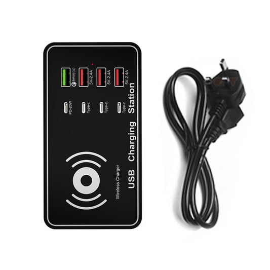 A7 High-power 100W 4 x PD 20W + QC3.0 USB Charger +15W Qi Wireless Charger Multi-port Smart Charger Station, Plug Size:UK Plug by buy2fix