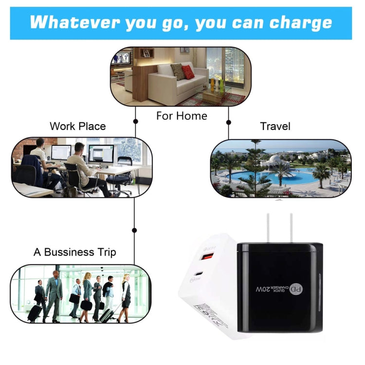 TE-PD01 PD 20W + QC3.0 USB Dual Ports Quick Charger with Indicator Light, US Plug(Black) by buy2fix