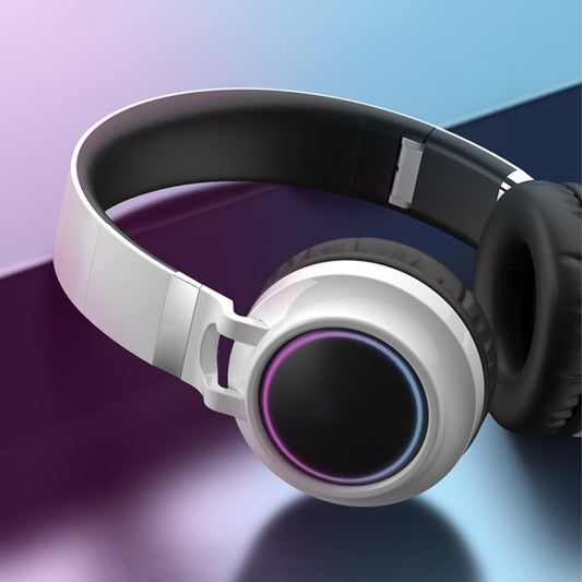 BD01 Colorful LED Bluetooth 5.0 Headphones Foldable Wireless HiFi Stereo Headset with Mic, Support TF Card / 3.5mm AUX(White) by buy2fix