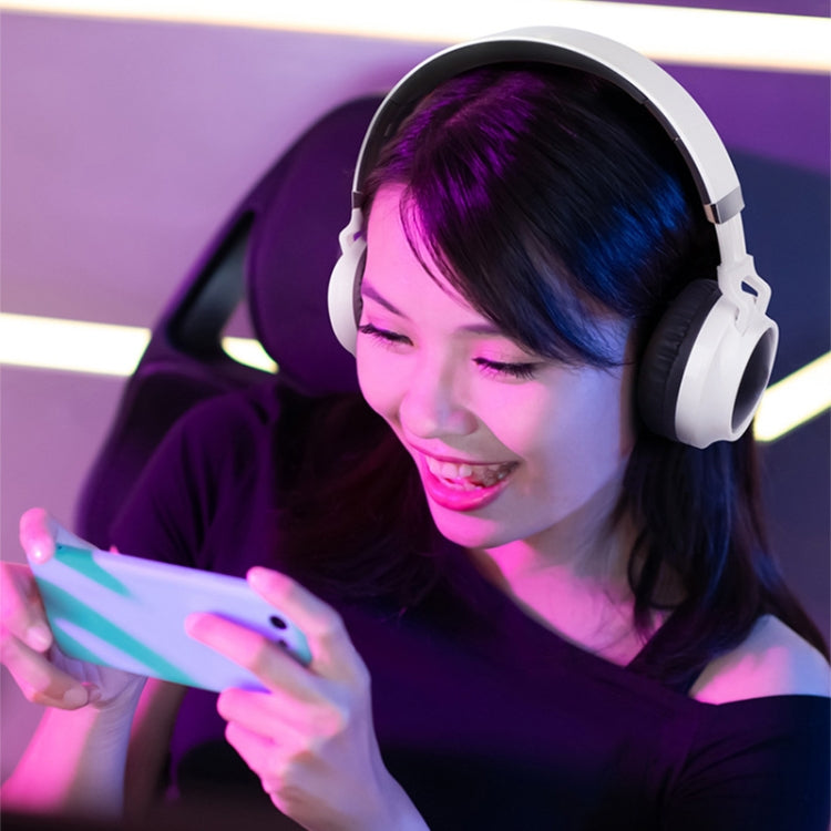 BD01 Colorful LED Bluetooth 5.0 Headphones Foldable Wireless HiFi Stereo Headset with Mic, Support TF Card / 3.5mm AUX(White) by buy2fix