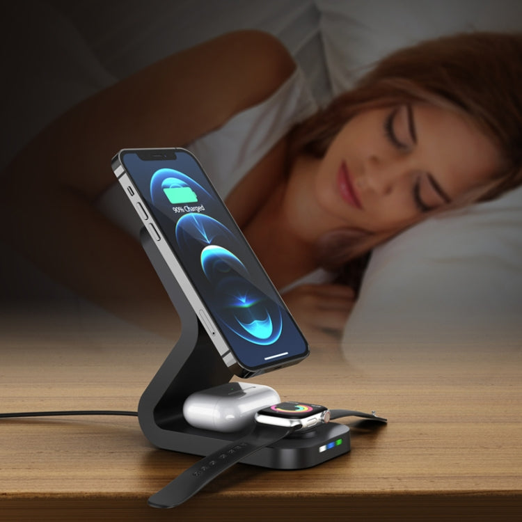 B-13 15W Max 3 in 1 Magnetic Wireless Charger for Mobile Phones & Apple Watchs & AirPods(Black) by buy2fix