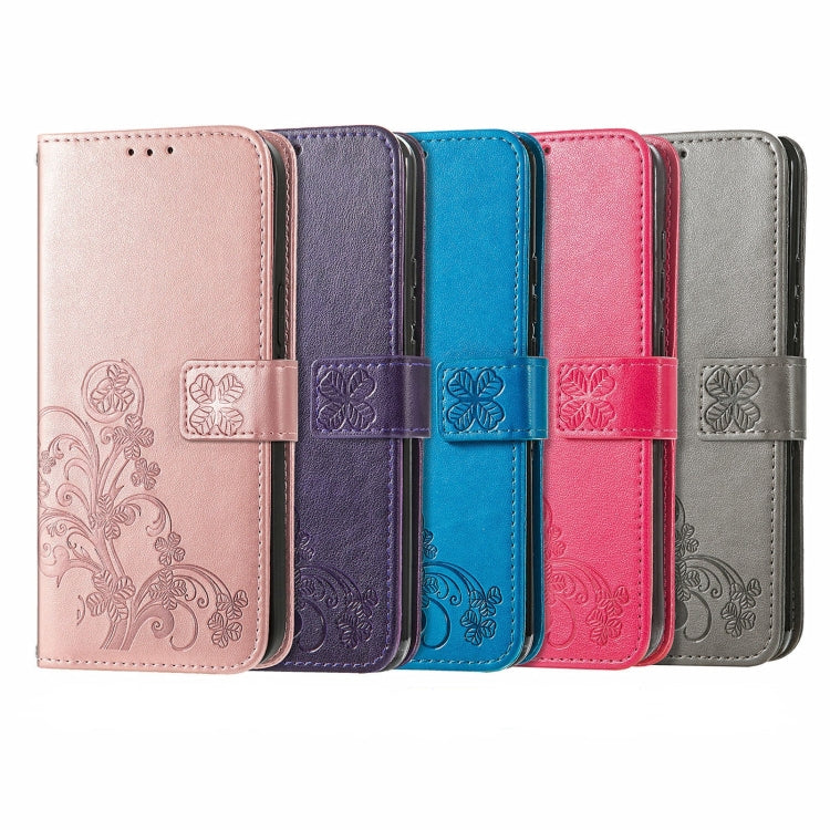 For OPPO A16 Four-leaf Clasp Embossed Buckle Leather Phone Case(Rose Gold) by buy2fix