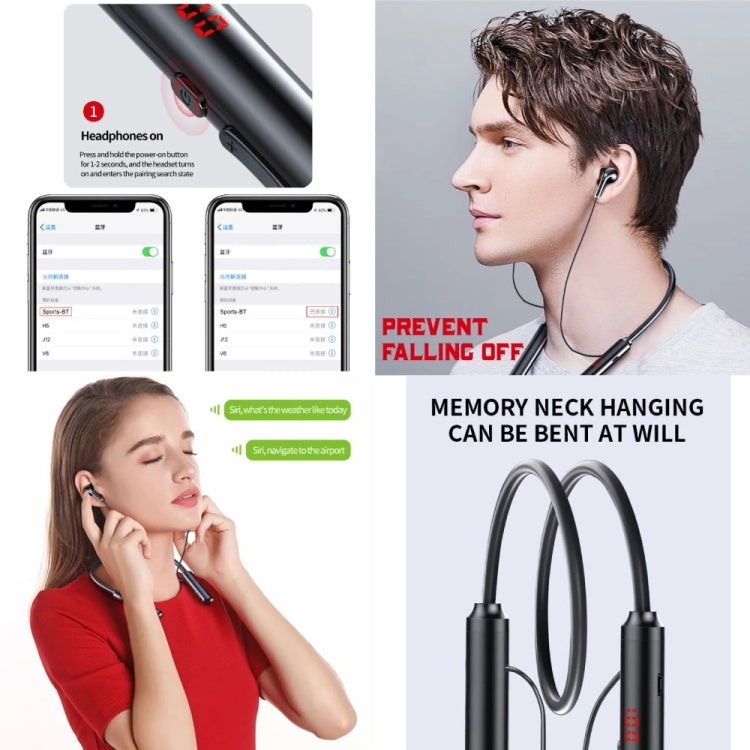 960 Neckband Magnetic Stereo Headphone with LED Display Support TF Card(Red) by buy2fix