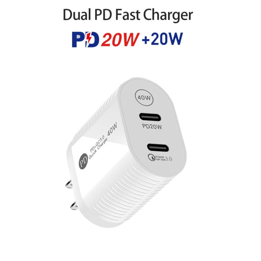40W Dual Port PD / Type-C Fast Charger for iPhone / iPad Series, US Plug(White) by buy2fix