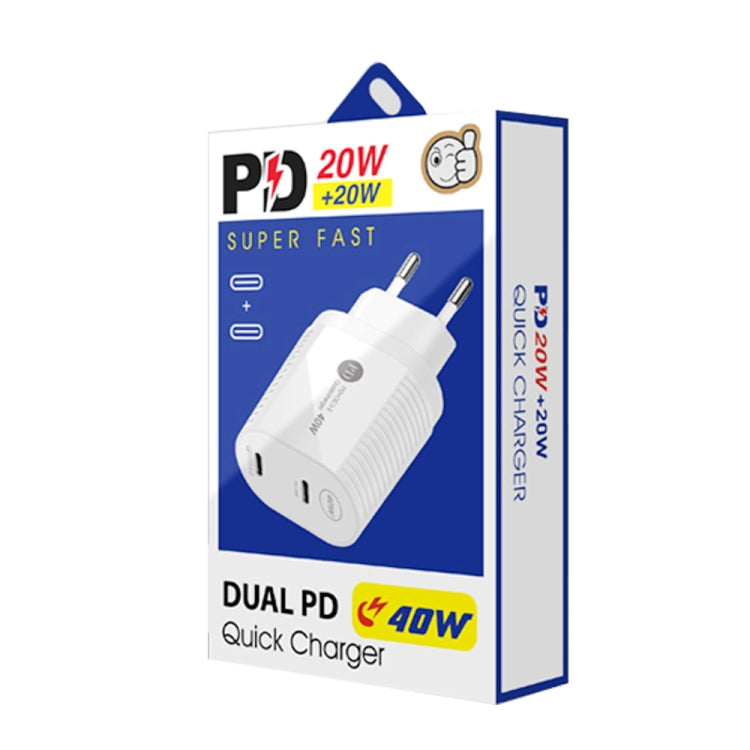 40W Dual Port PD / Type-C Fast Charger for iPhone / iPad Series, EU Plug(White) by buy2fix
