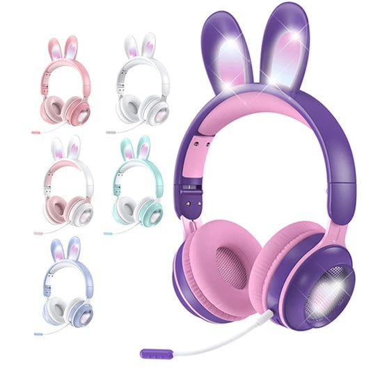 KE-01 Rabbit Ear Wireless Bluetooth 5.0 Stereo Music Foldable Headset with Mic For PC(White Pink) by buy2fix