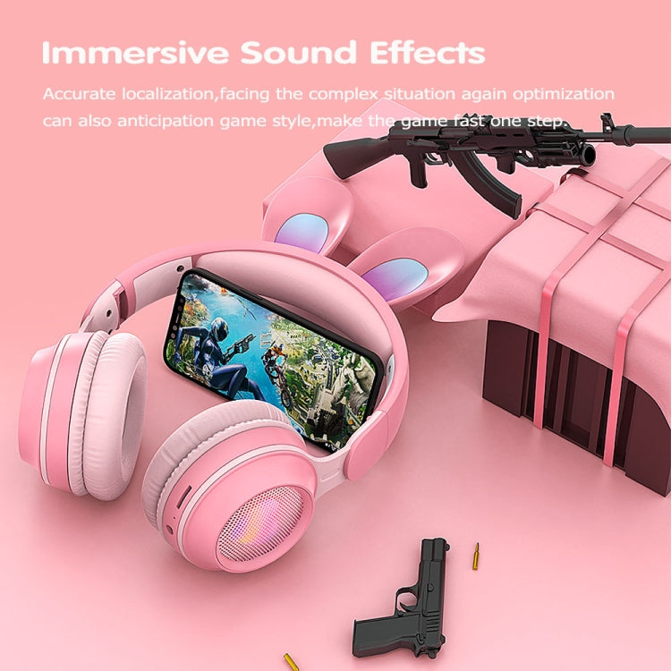 KE-01 Rabbit Ear Wireless Bluetooth 5.0 Stereo Music Foldable Headset with Mic For PC(Pink) by buy2fix