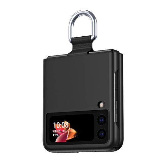 For Samsung Galaxy Z Flip3 5G Skin Feel Folding Phone Case with Drawstring Key Chain(Black) by buy2fix