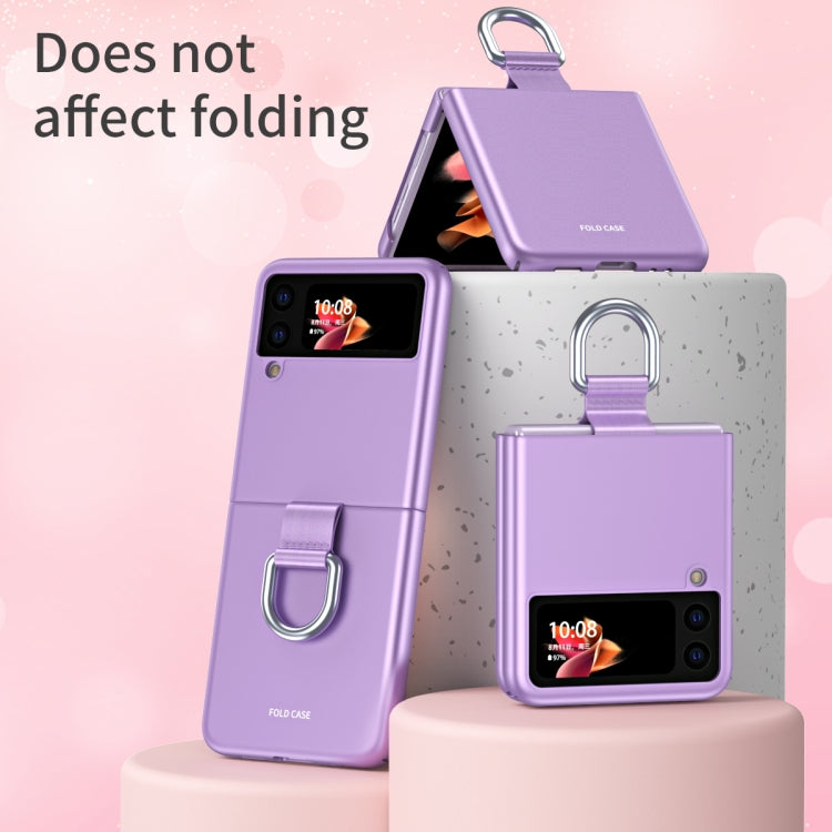 For Samsung Galaxy Z Flip3 5G Skin Feel Folding Phone Case with Drawstring Key Chain(Purple) by buy2fix