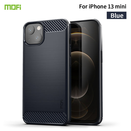 For iPhone 13 mini MOFI Gentleness Series Brushed Texture Carbon Fiber Soft TPU Case (Blue) by MOFI