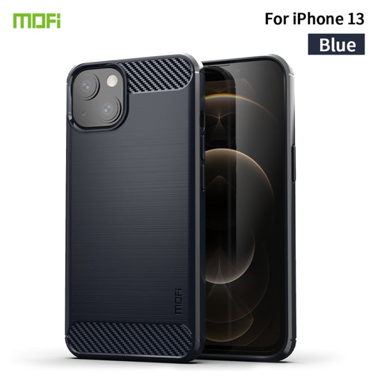 For iPhone 13 MOFI Gentleness Series Brushed Texture Carbon Fiber Soft TPU Case (Blue) by MOFI
