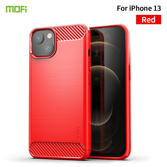 For iPhone 13 MOFI Gentleness Series Brushed Texture Carbon Fiber Soft TPU Case (Red) by MOFI