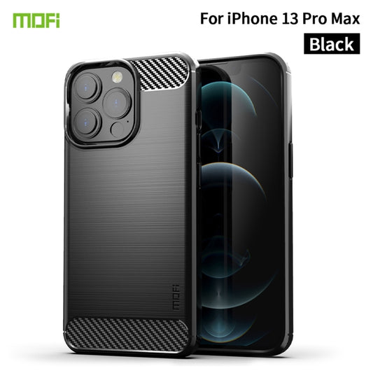For iPhone 13 Pro Max MOFI Gentleness Series Brushed Texture Carbon Fiber Soft TPU Case (Black) by MOFI