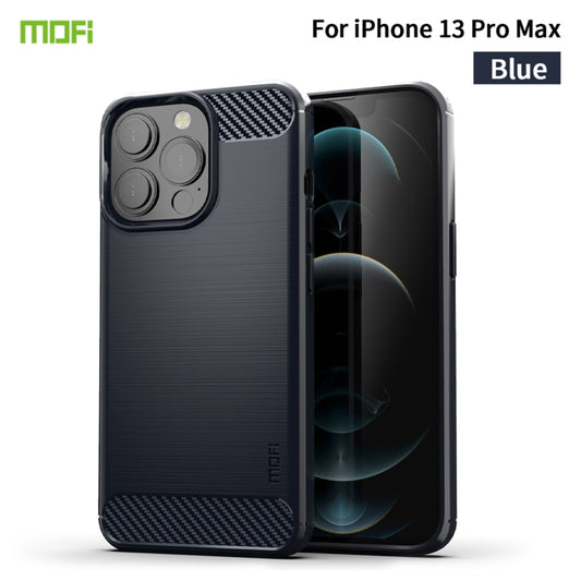 For iPhone 13 Pro Max MOFI Gentleness Series Brushed Texture Carbon Fiber Soft TPU Case (Blue) by MOFI
